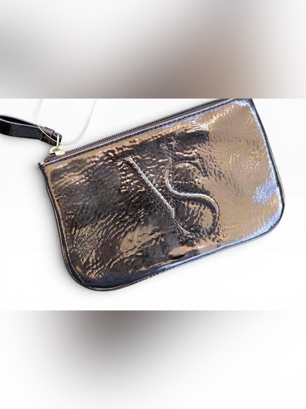 Victoria’s Secret faux patent leather black zip wallet with keyring